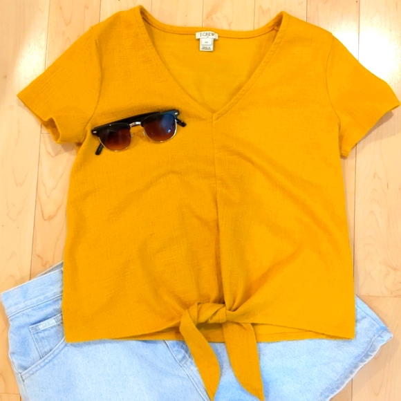 J. Crew Tops - J Crew Soft Mustard Yellow Crop Top Tie XS
